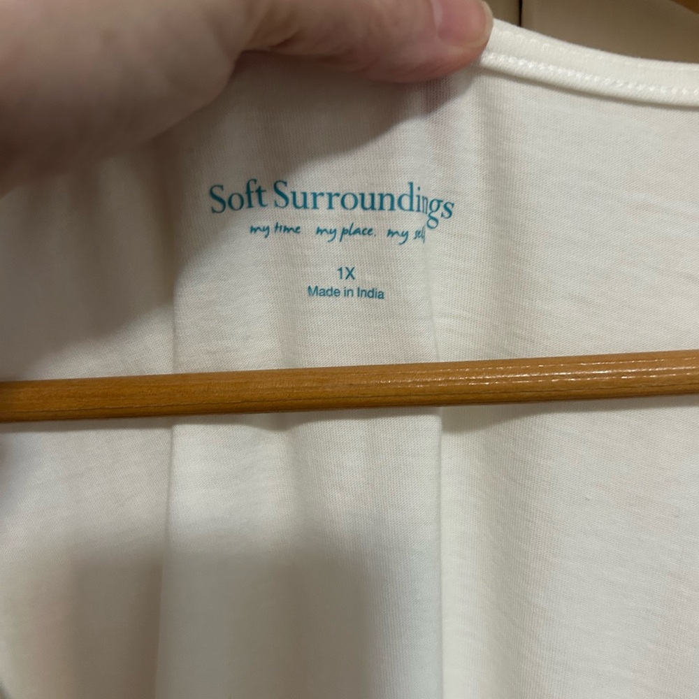 Soft Surroundings White Blue Embellished Short Sleeve Blouse - Picture 3 of 6